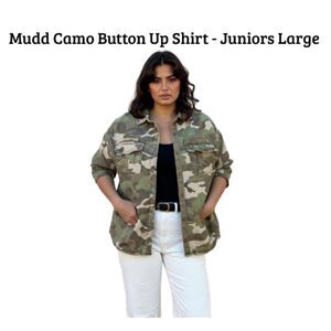 Mudd Camo Button Up Shirt – Juniors Large – 100% Cotton